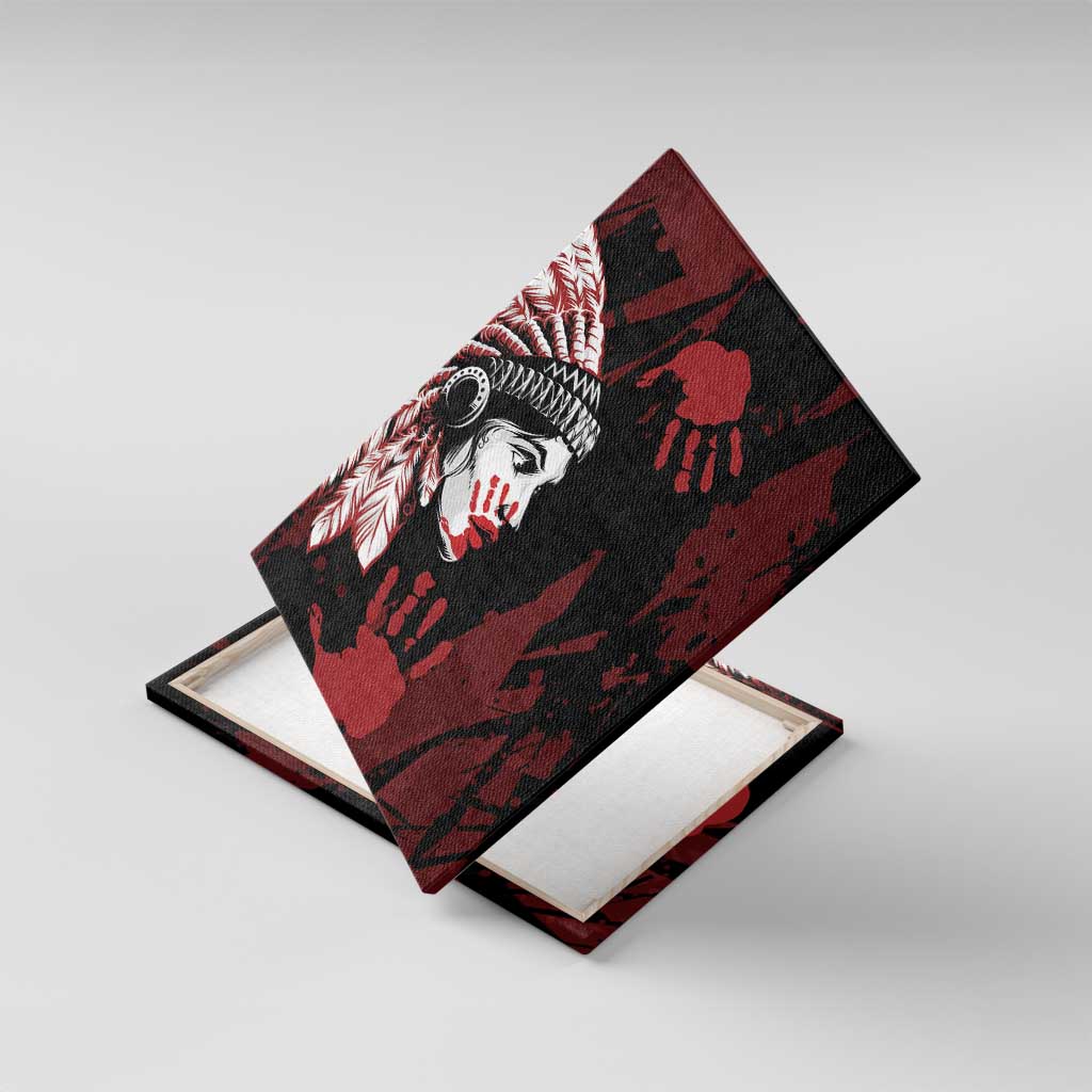 Native American MMIW Canvas Wall Art Red Handprint Grunge Style