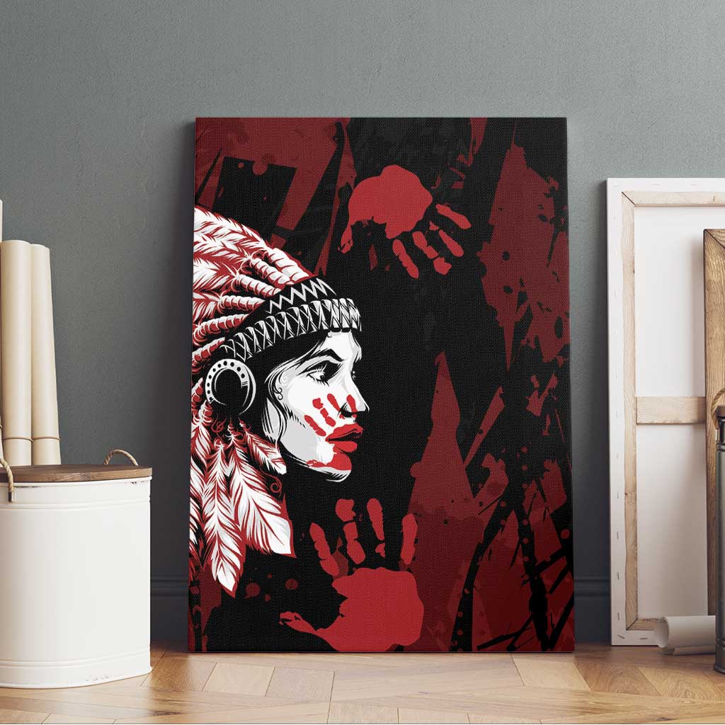 Native American MMIW Canvas Wall Art Red Handprint Grunge Style