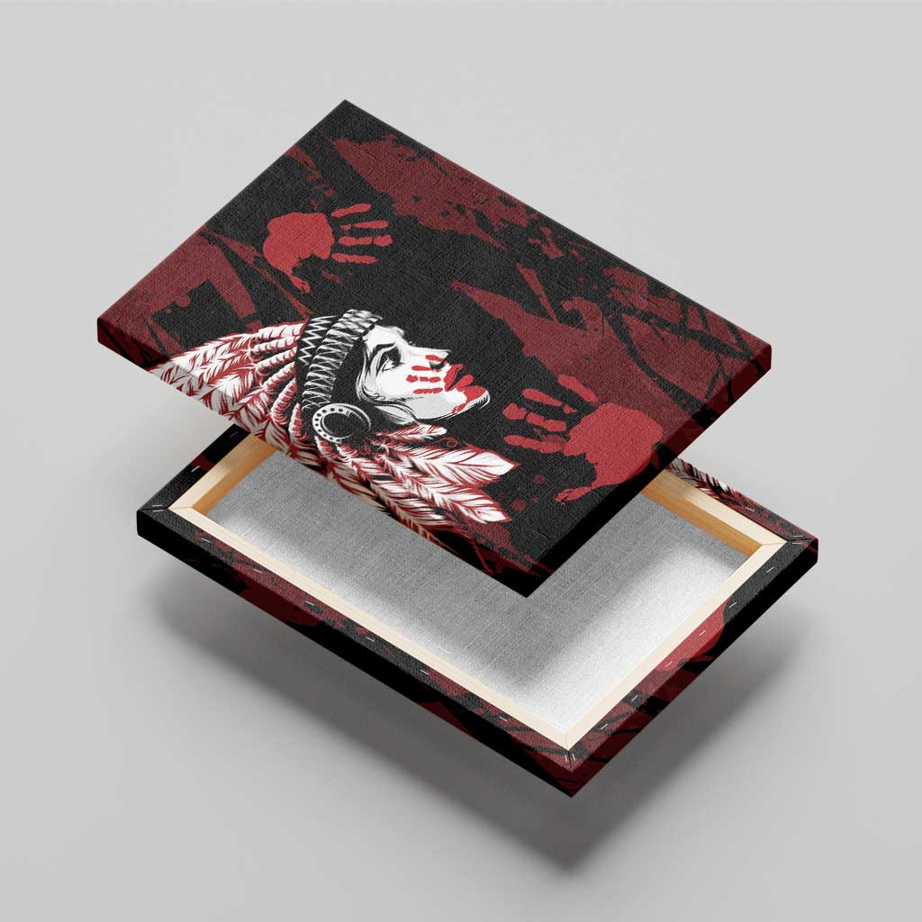 Native American MMIW Canvas Wall Art Red Handprint Grunge Style