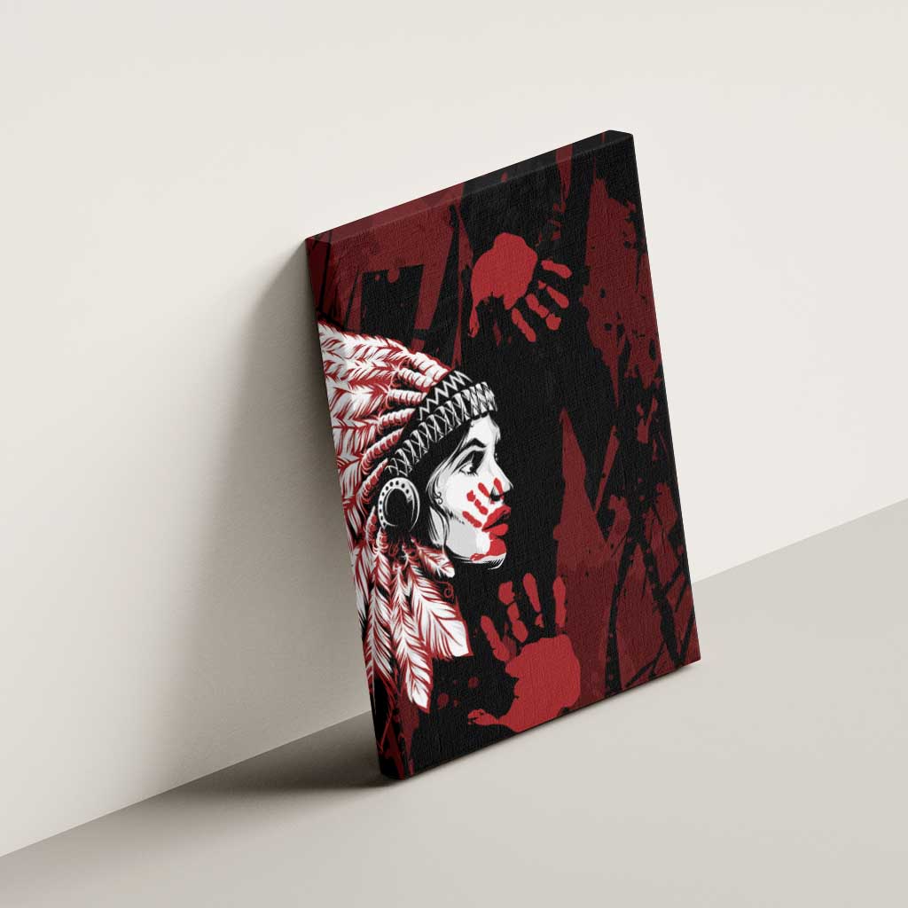 Native American MMIW Canvas Wall Art Red Handprint Grunge Style