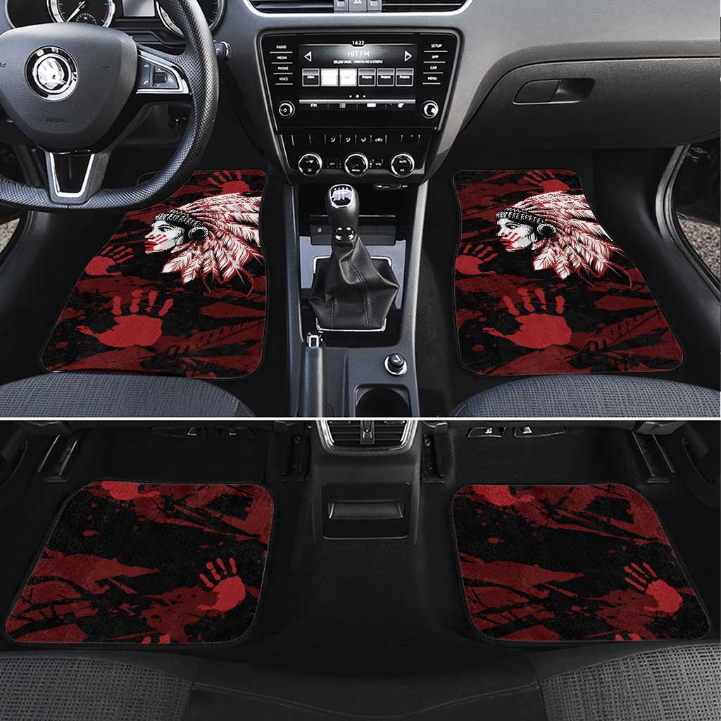 Native American MMIW Car Mats Red Handprint Grunge Style