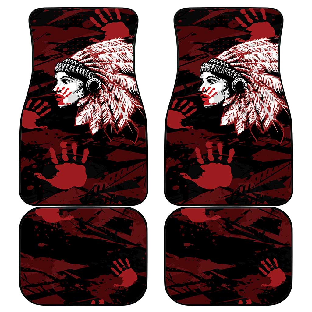 Native American MMIW Car Mats Red Handprint Grunge Style