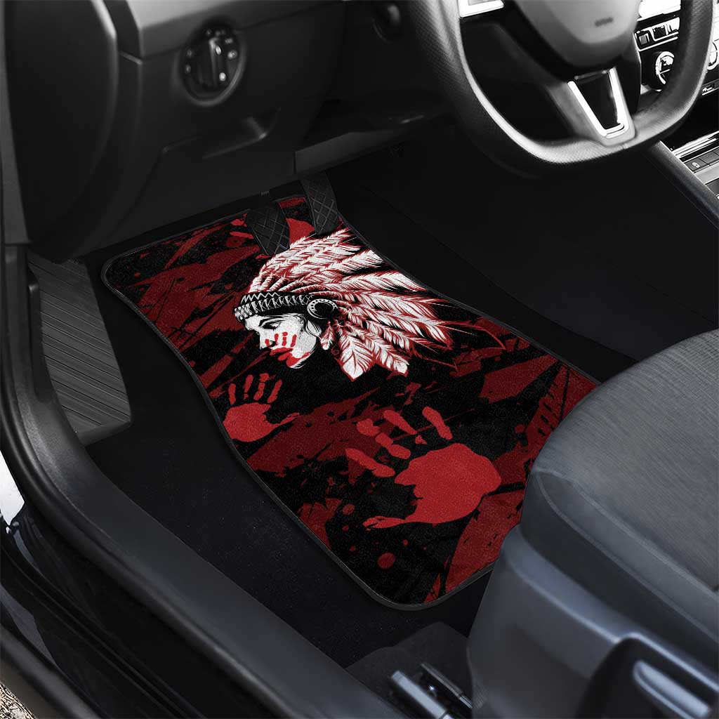 Native American MMIW Car Mats Red Handprint Grunge Style
