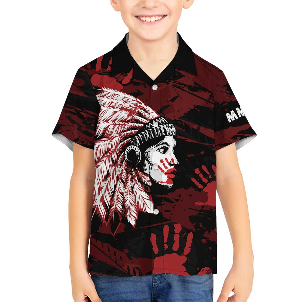 Native American MMIW Family Matching Long Sleeve Bodycon Dress and Hawaiian Shirt Red Handprint Grunge Style