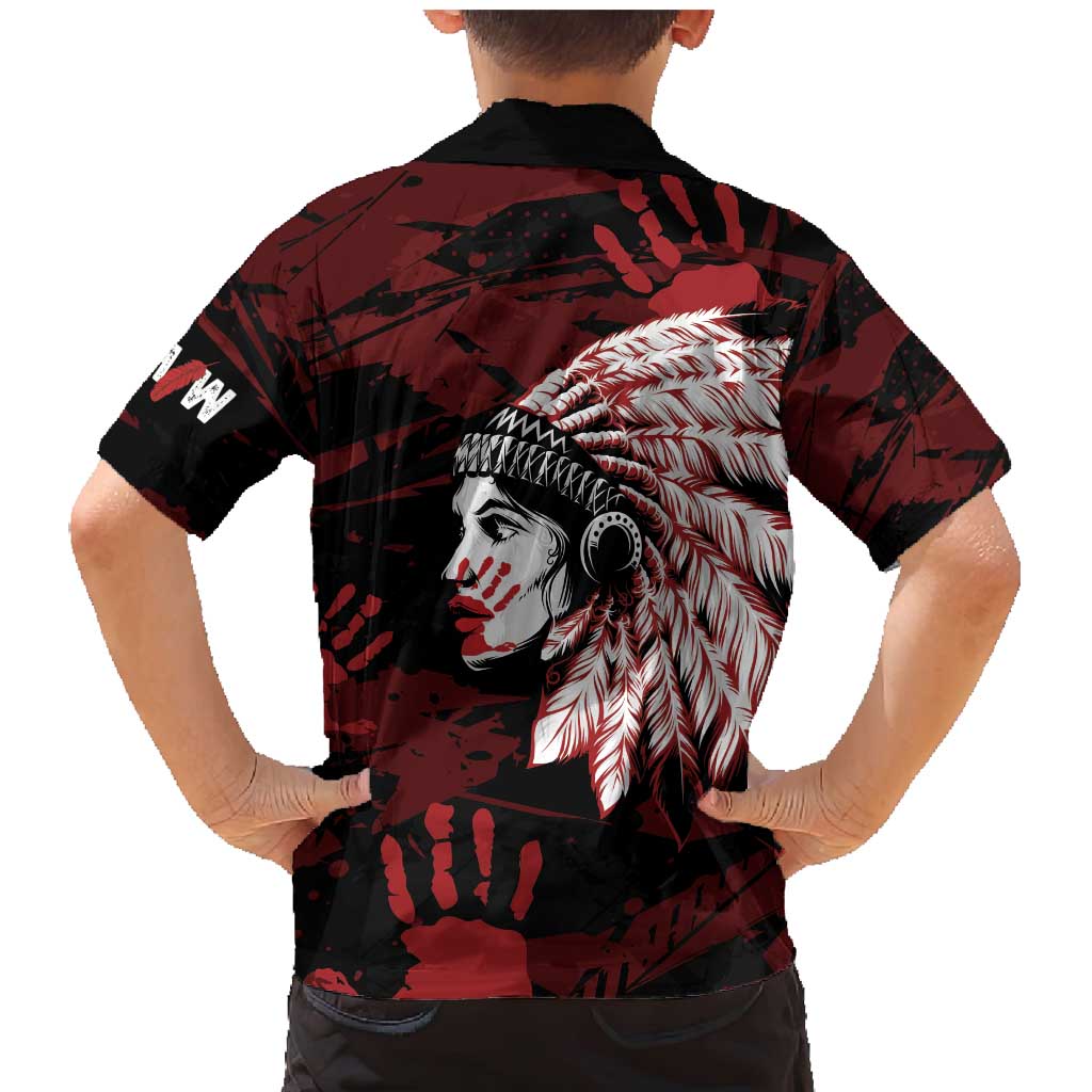 Native American MMIW Family Matching Mermaid Dress and Hawaiian Shirt Red Handprint Grunge Style
