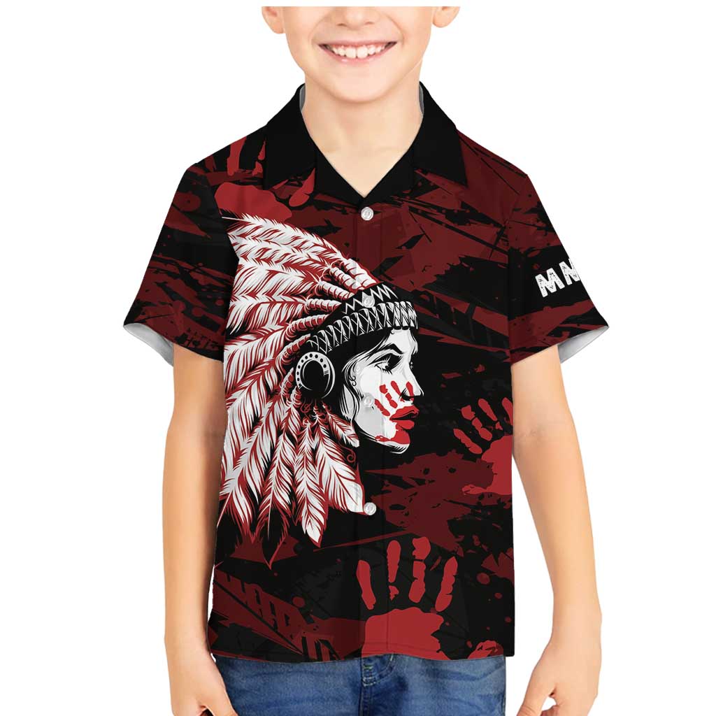 Native American MMIW Family Matching Mermaid Dress and Hawaiian Shirt Red Handprint Grunge Style