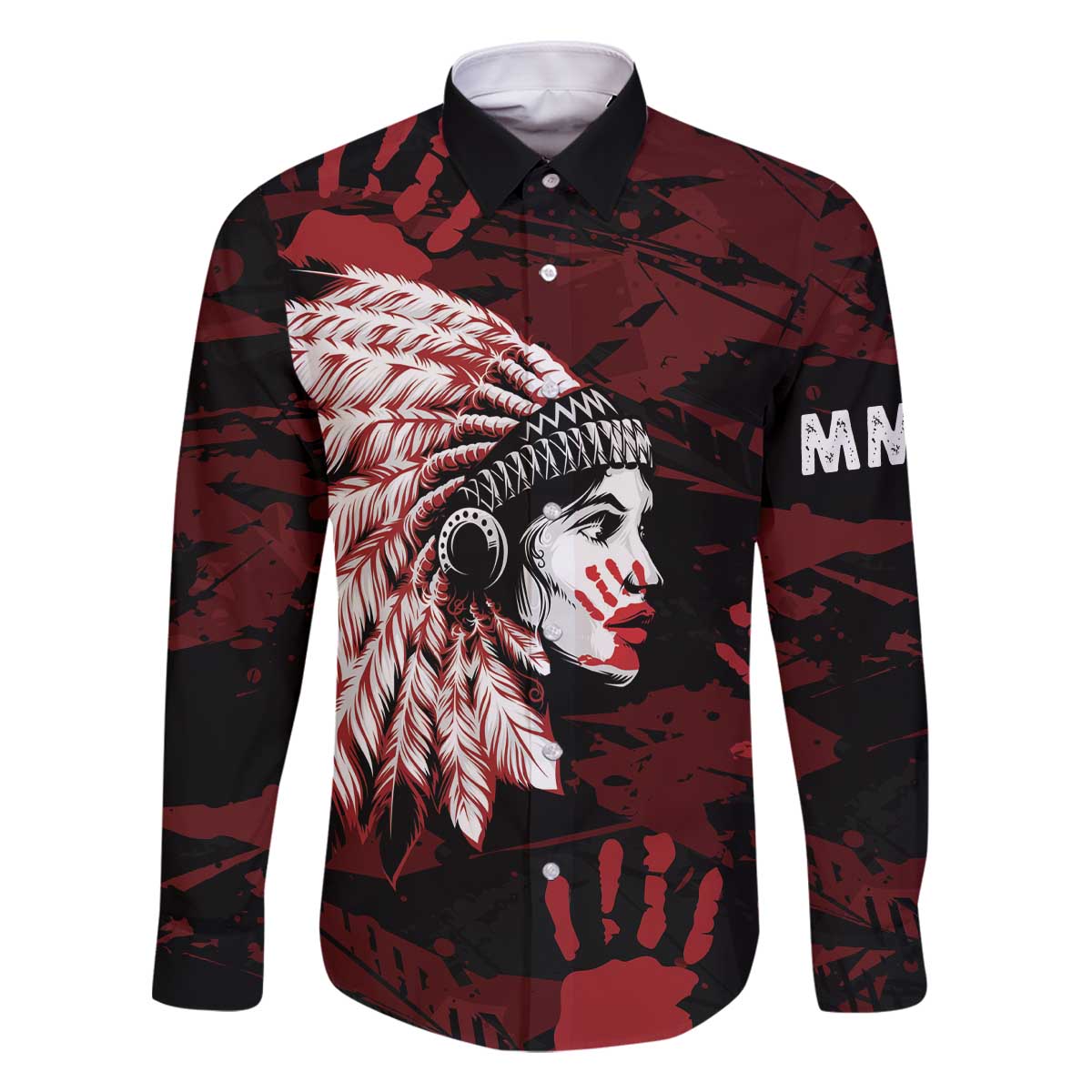 Native American MMIW Family Matching Off The Shoulder Long Sleeve Dress and Hawaiian Shirt Red Handprint Grunge Style