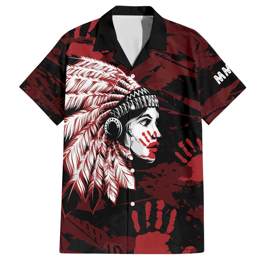 Native American MMIW Family Matching Off Shoulder Maxi Dress and Hawaiian Shirt Red Handprint Grunge Style