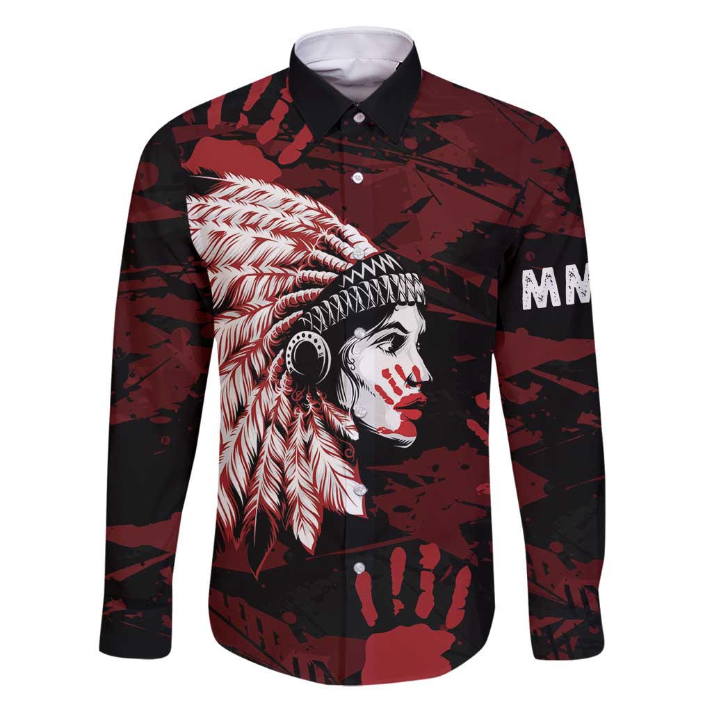 Native American MMIW Family Matching Off Shoulder Maxi Dress and Hawaiian Shirt Red Handprint Grunge Style