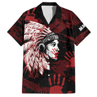 Native American MMIW Family Matching Off Shoulder Short Dress and Hawaiian Shirt Red Handprint Grunge Style
