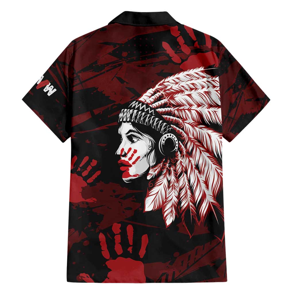 Native American MMIW Family Matching Short Sleeve Bodycon Dress and Hawaiian Shirt Red Handprint Grunge Style