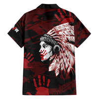 Native American MMIW Family Matching Short Sleeve Bodycon Dress and Hawaiian Shirt Red Handprint Grunge Style