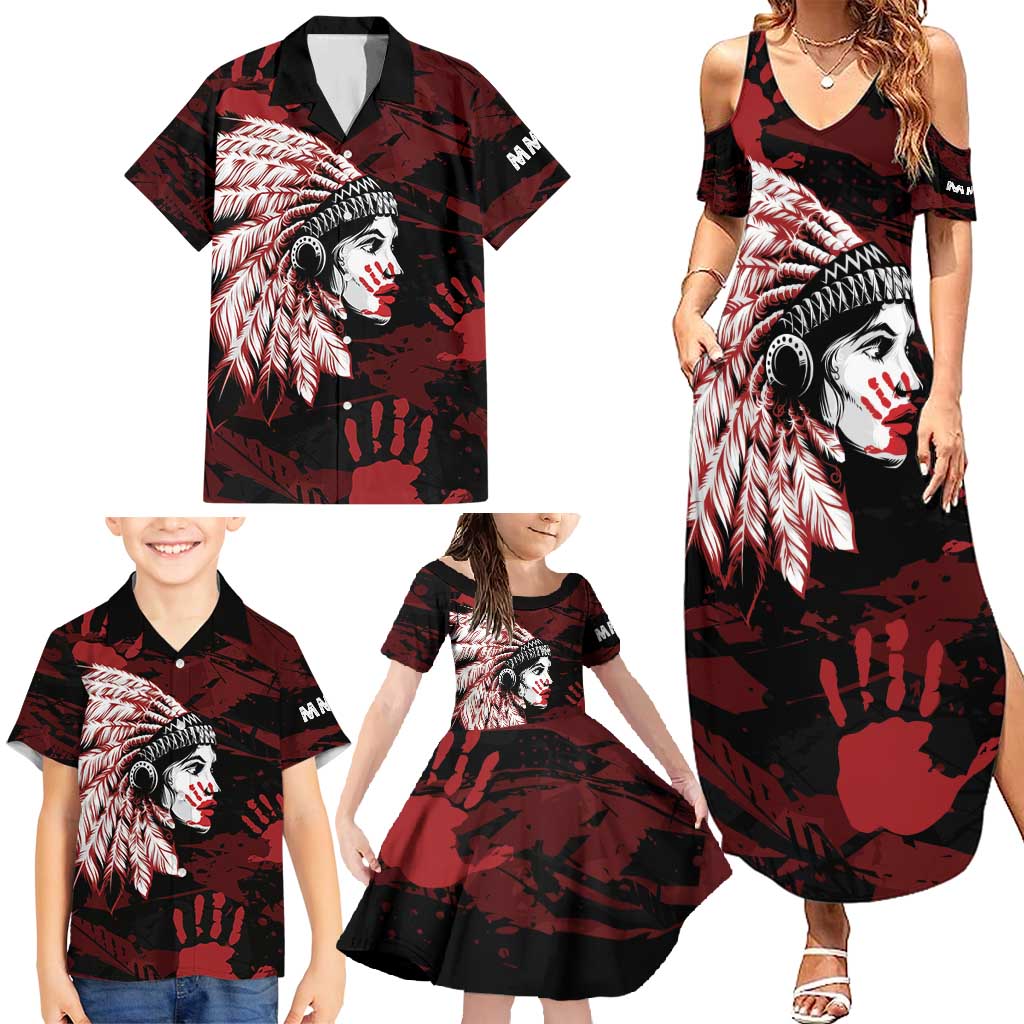 Native American MMIW Family Matching Summer Maxi Dress and Hawaiian Shirt Red Handprint Grunge Style