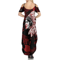 Native American MMIW Family Matching Summer Maxi Dress and Hawaiian Shirt Red Handprint Grunge Style