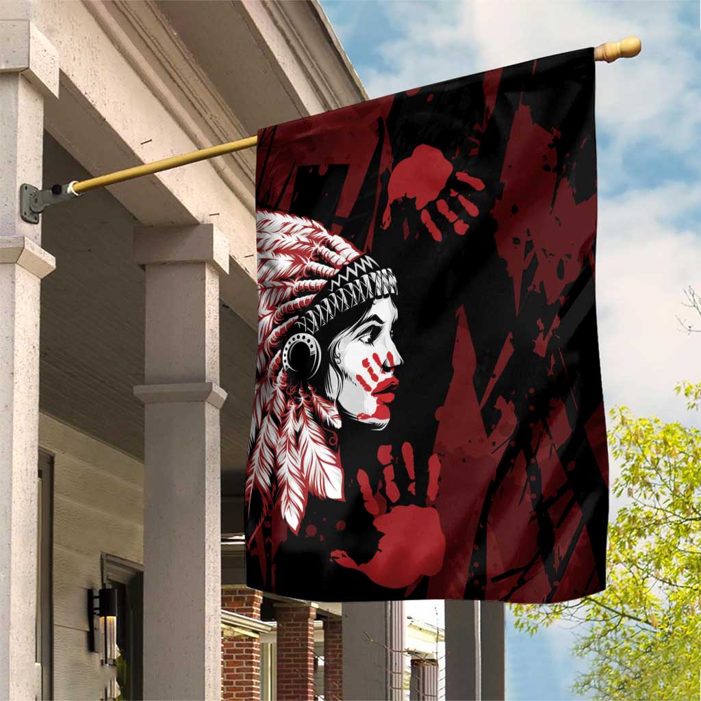 Native American MMIW Garden Flag Red Handprint Grunge Style
