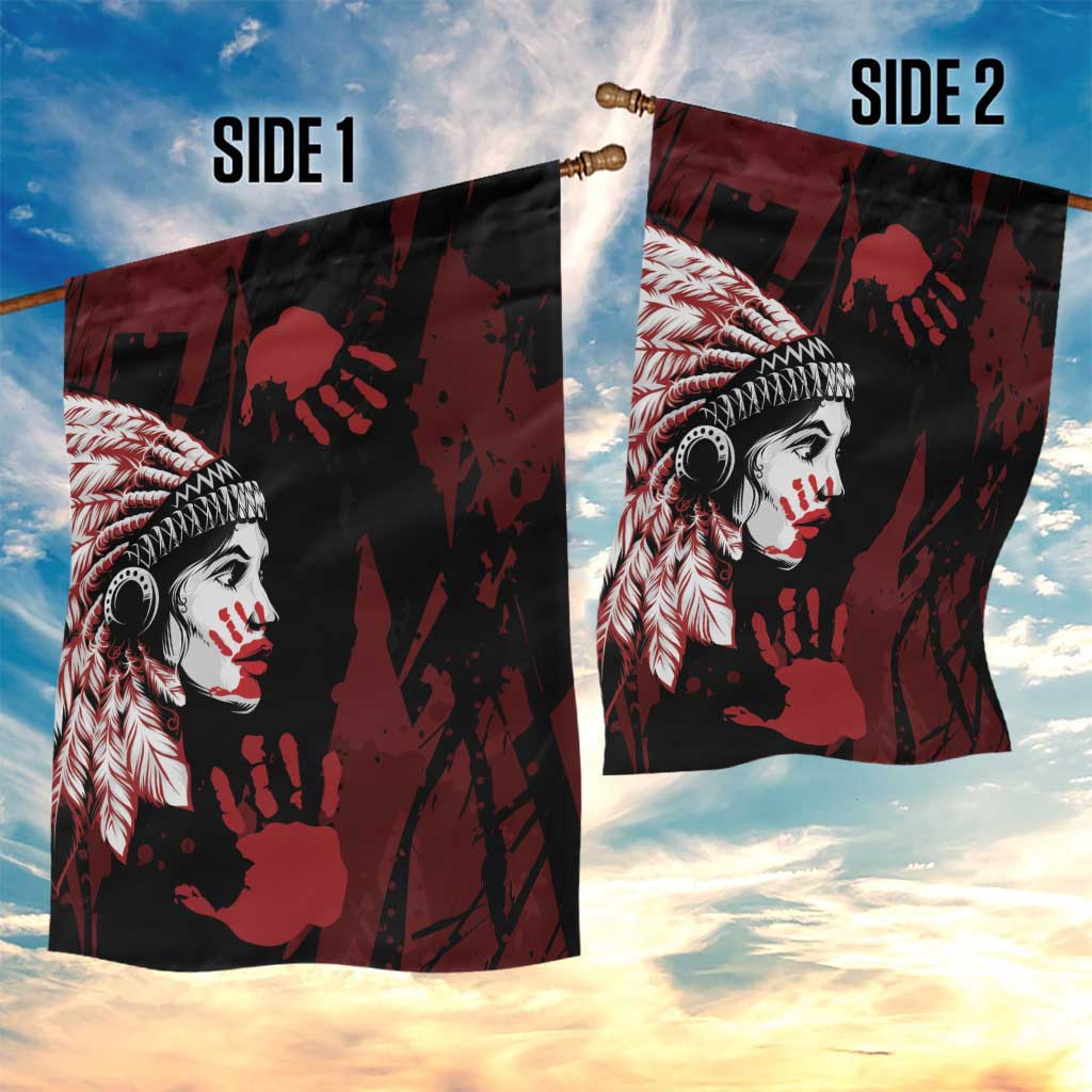 Native American MMIW Garden Flag Red Handprint Grunge Style