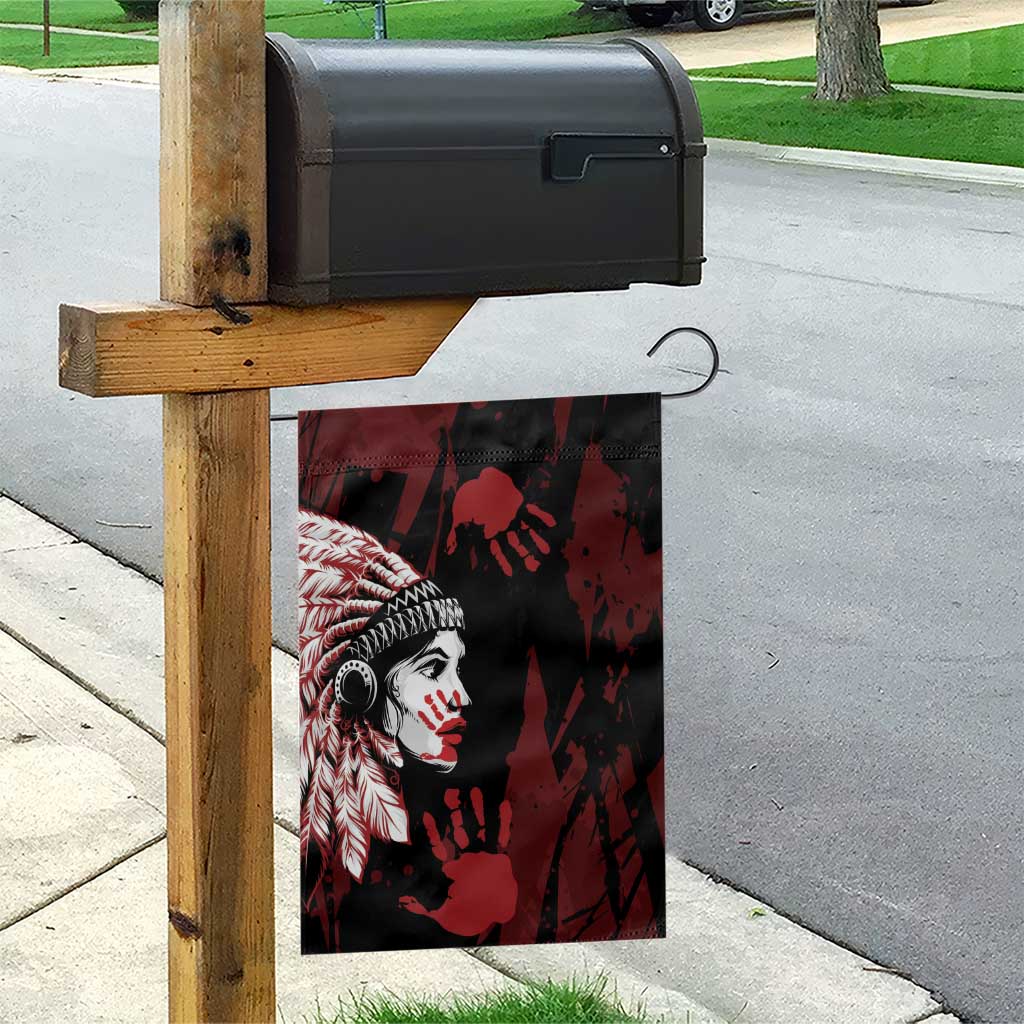 Native American MMIW Garden Flag Red Handprint Grunge Style
