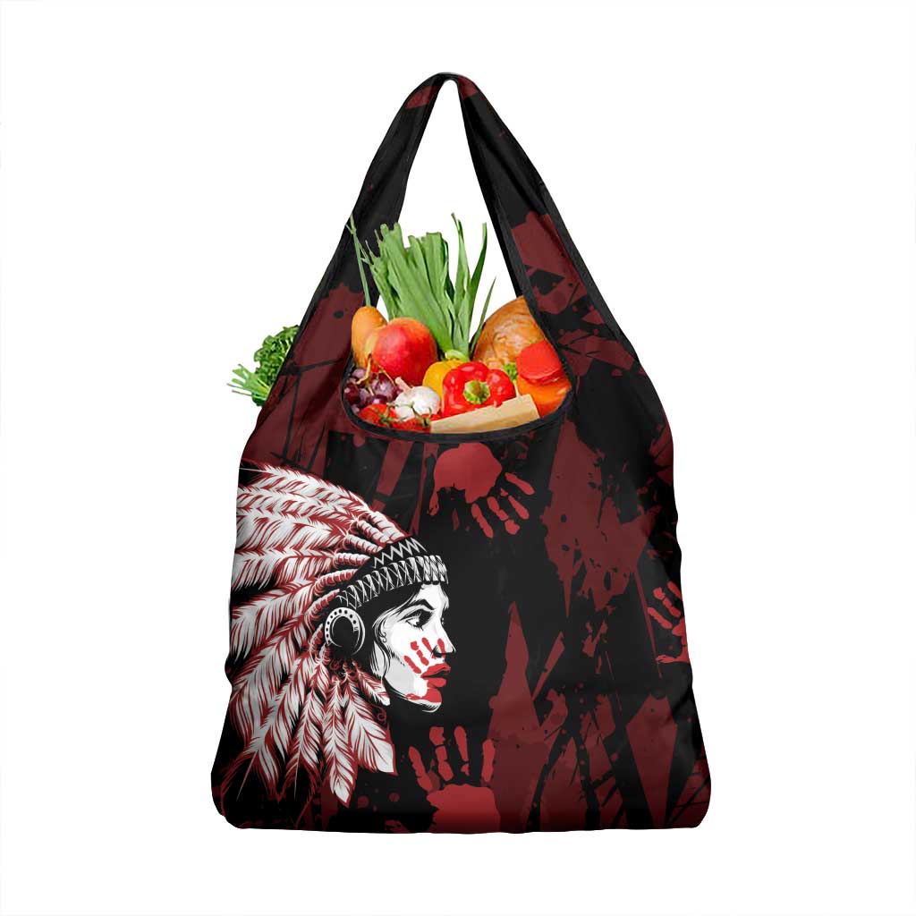 Native American MMIW Grocery Bag Red Handprint Grunge Style