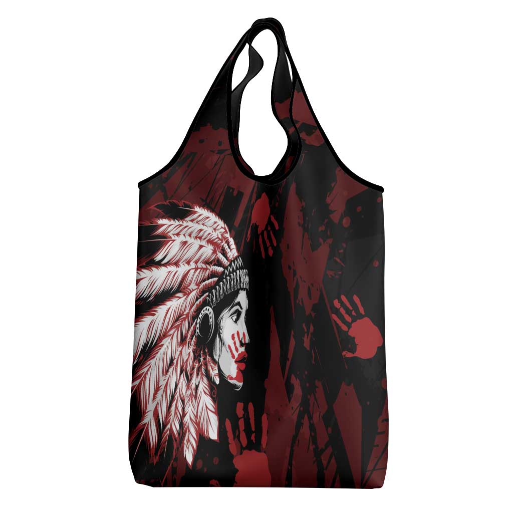 Native American MMIW Grocery Bag Red Handprint Grunge Style