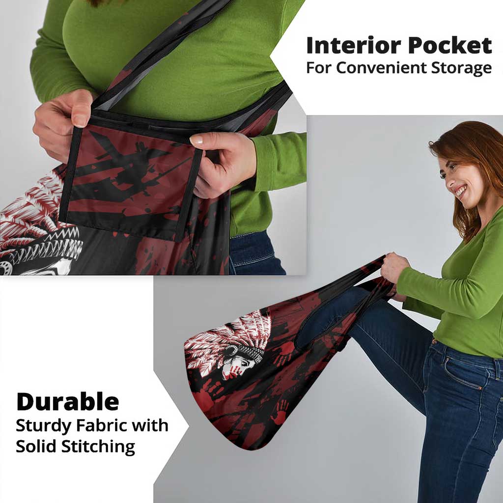 Native American MMIW Grocery Bag Red Handprint Grunge Style