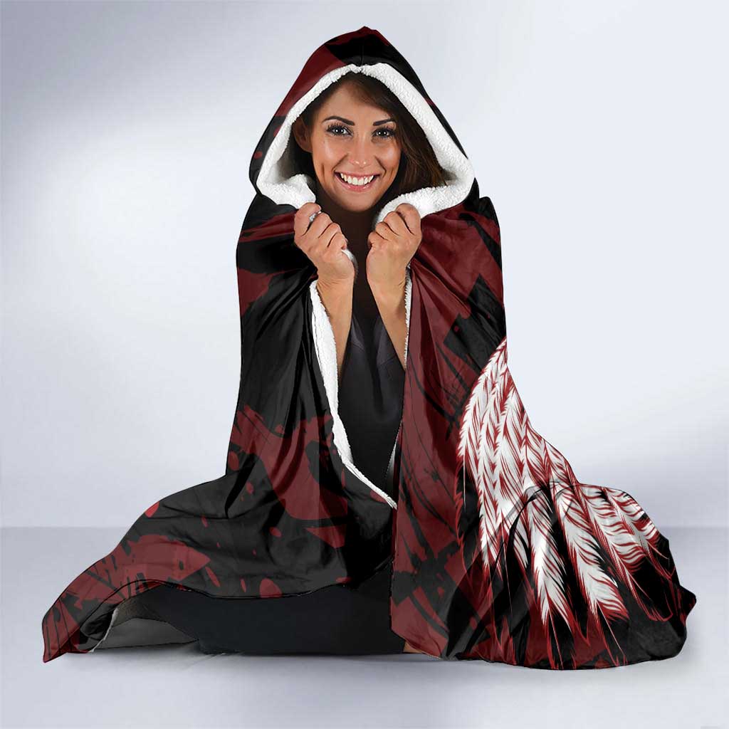 Native American MMIW Hooded Blanket Red Handprint Grunge Style