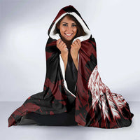 Native American MMIW Hooded Blanket Red Handprint Grunge Style