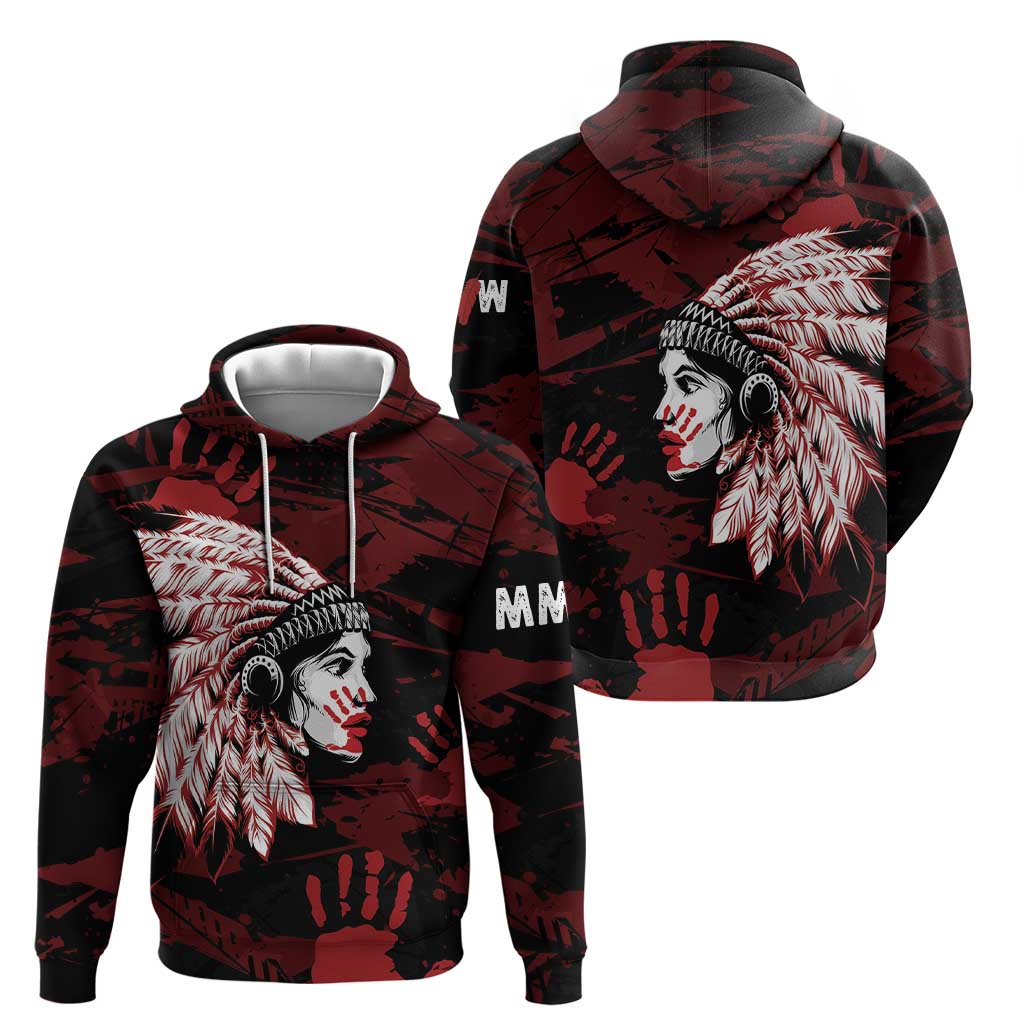 Native American MMIW Hoodie Red Handprint Grunge Style