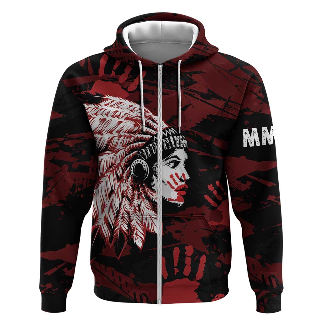 Native American MMIW Hoodie Red Handprint Grunge Style