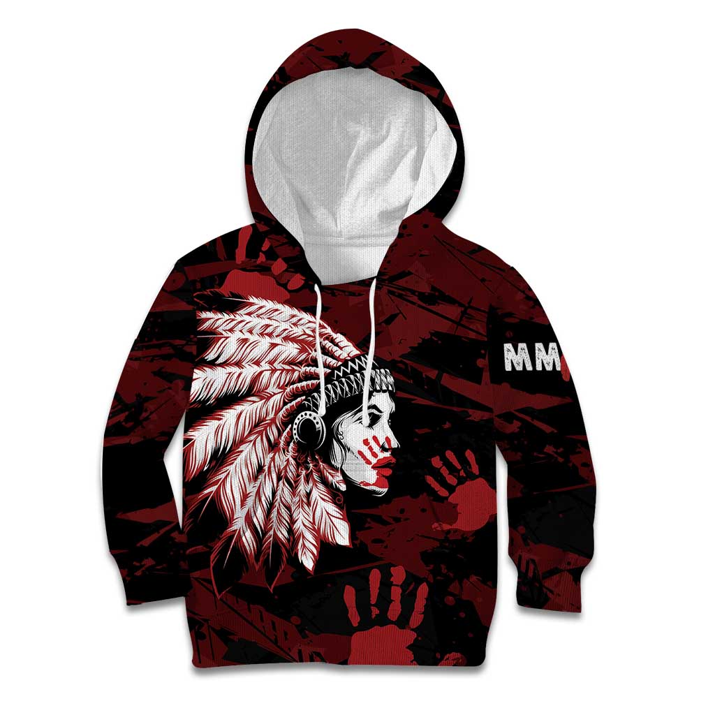 Native American MMIW Kid Hoodie Red Handprint Grunge Style