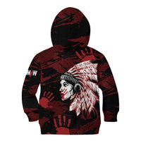 Native American MMIW Kid Hoodie Red Handprint Grunge Style