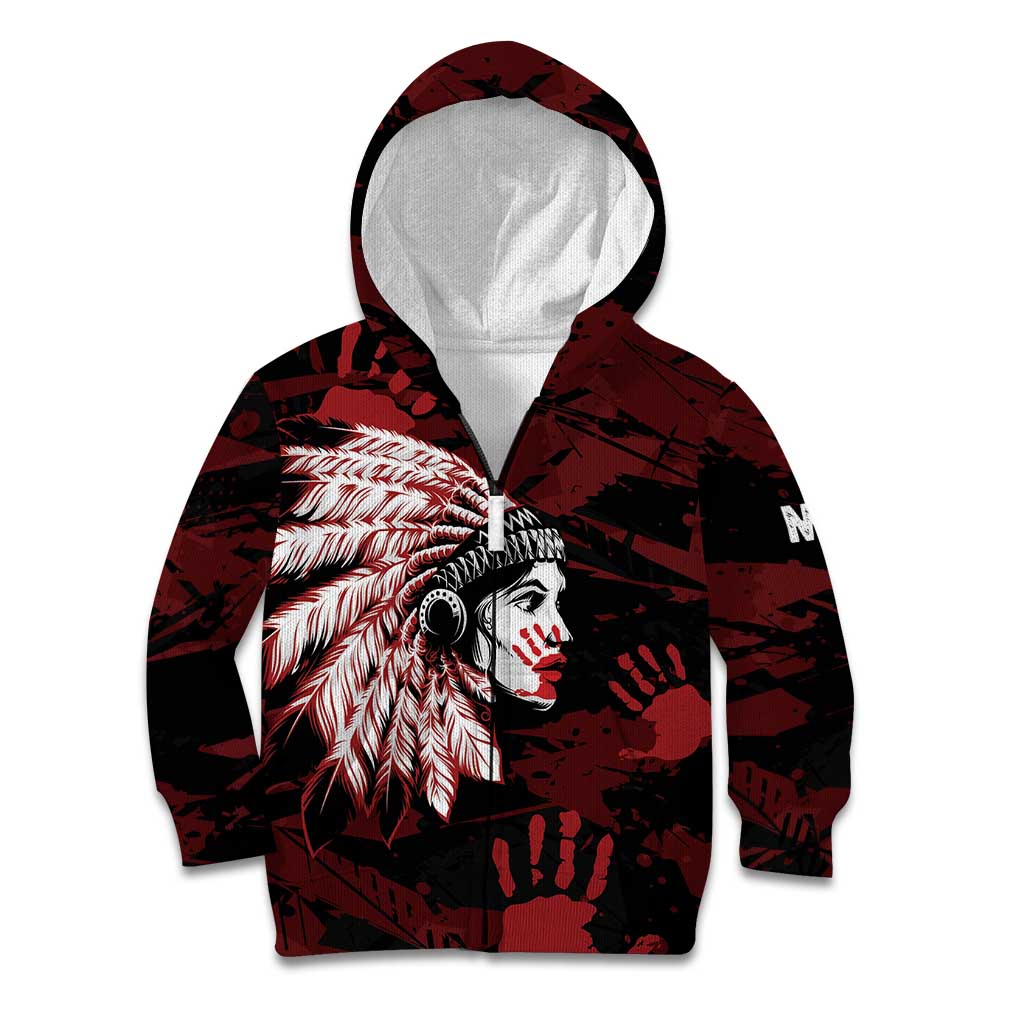 Native American MMIW Kid Hoodie Red Handprint Grunge Style