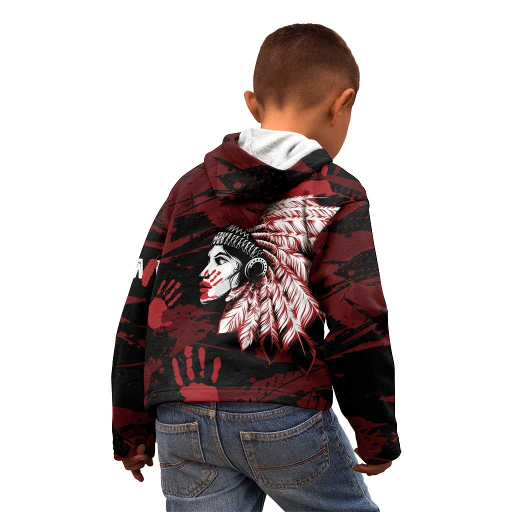 Native American MMIW Kid Hoodie Red Handprint Grunge Style