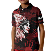 Native American MMIW Kid Polo Shirt Red Handprint Grunge Style