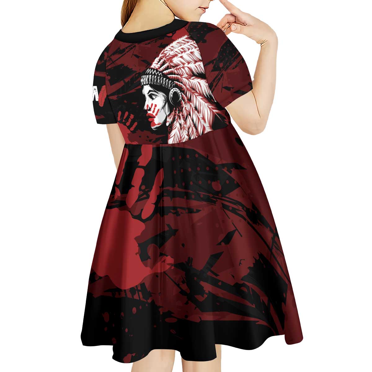 Native American MMIW Kid Short Sleeve Dress Red Handprint Grunge Style
