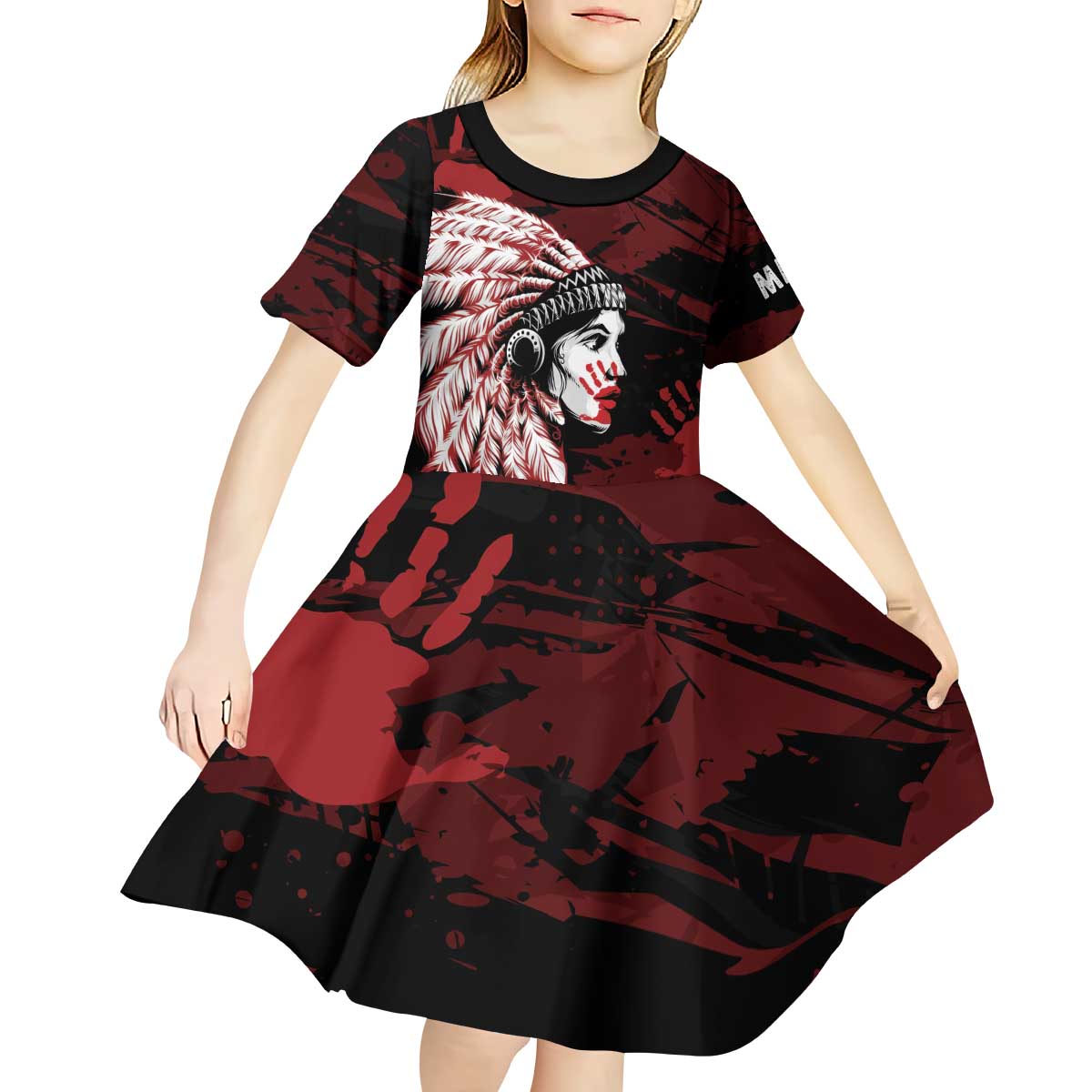 Native American MMIW Kid Short Sleeve Dress Red Handprint Grunge Style