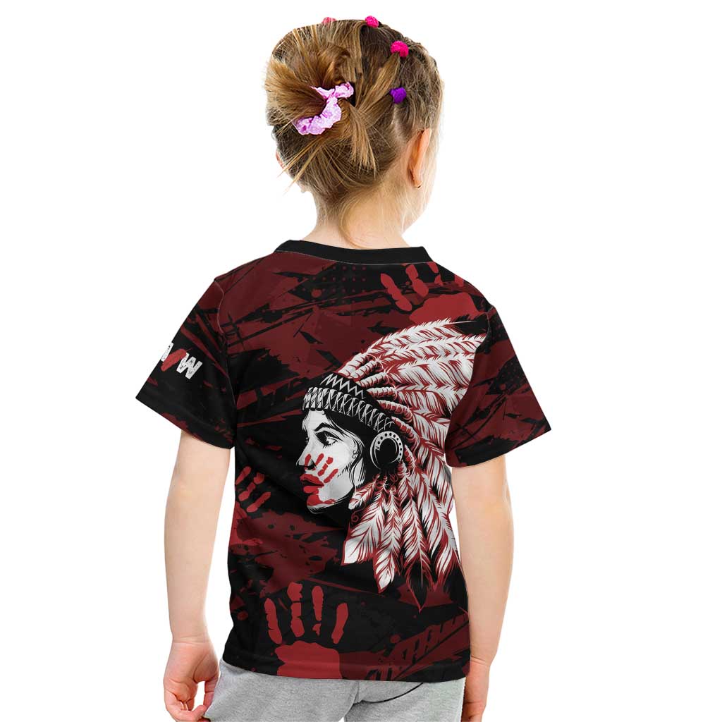 Native American MMIW Kid T Shirt Red Handprint Grunge Style