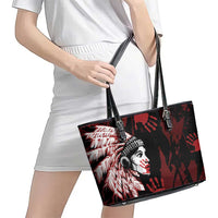 Native American MMIW Leather Tote Bag Red Handprint Grunge Style