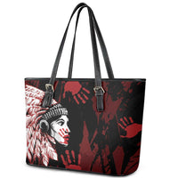 Native American MMIW Leather Tote Bag Red Handprint Grunge Style
