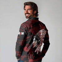 Native American MMIW Long Sleeve Polo Shirt Red Handprint Grunge Style