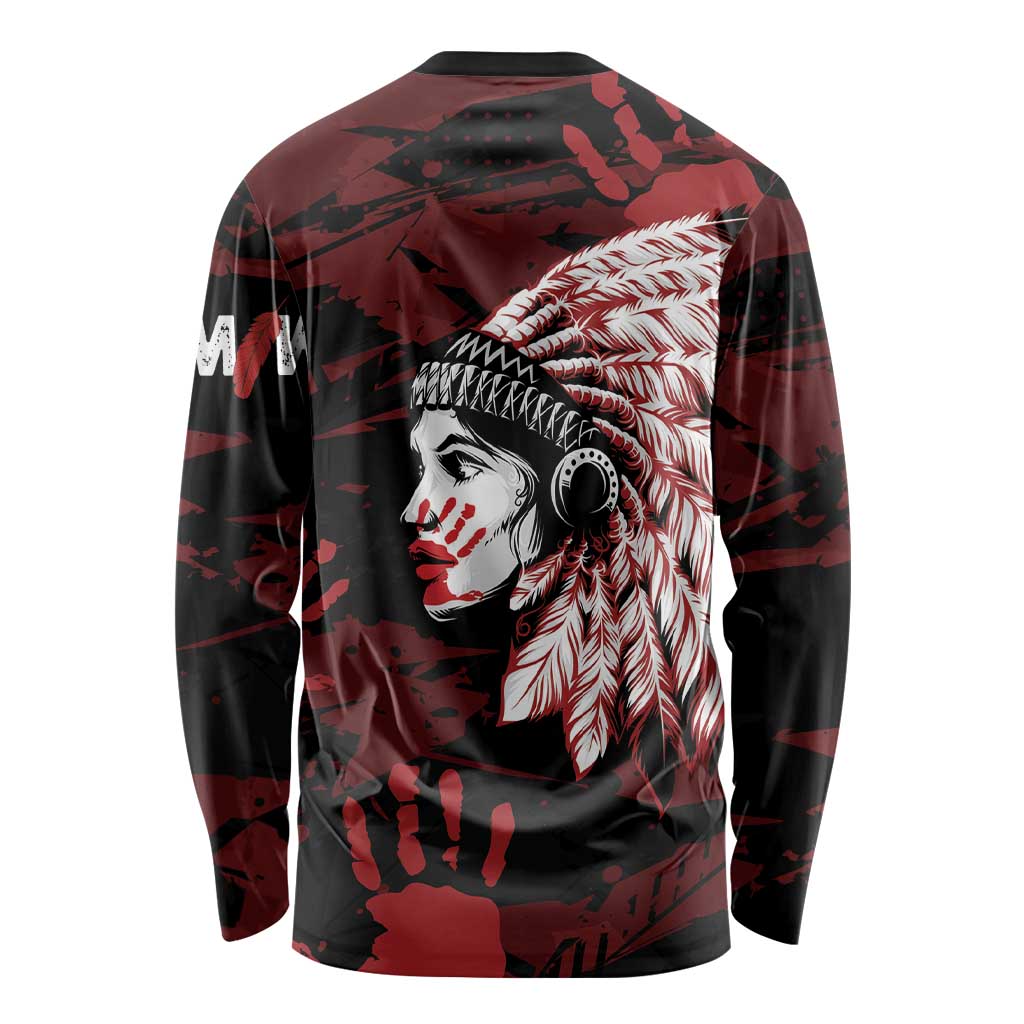Native American MMIW Long Sleeve Shirt Red Handprint Grunge Style