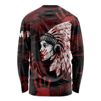 Native American MMIW Long Sleeve Shirt Red Handprint Grunge Style