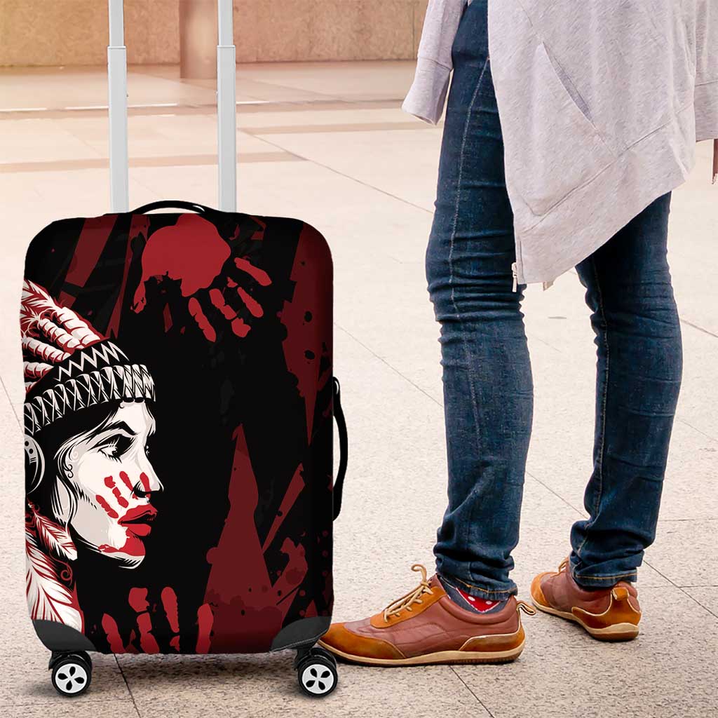 Native American MMIW Luggage Cover Red Handprint Grunge Style