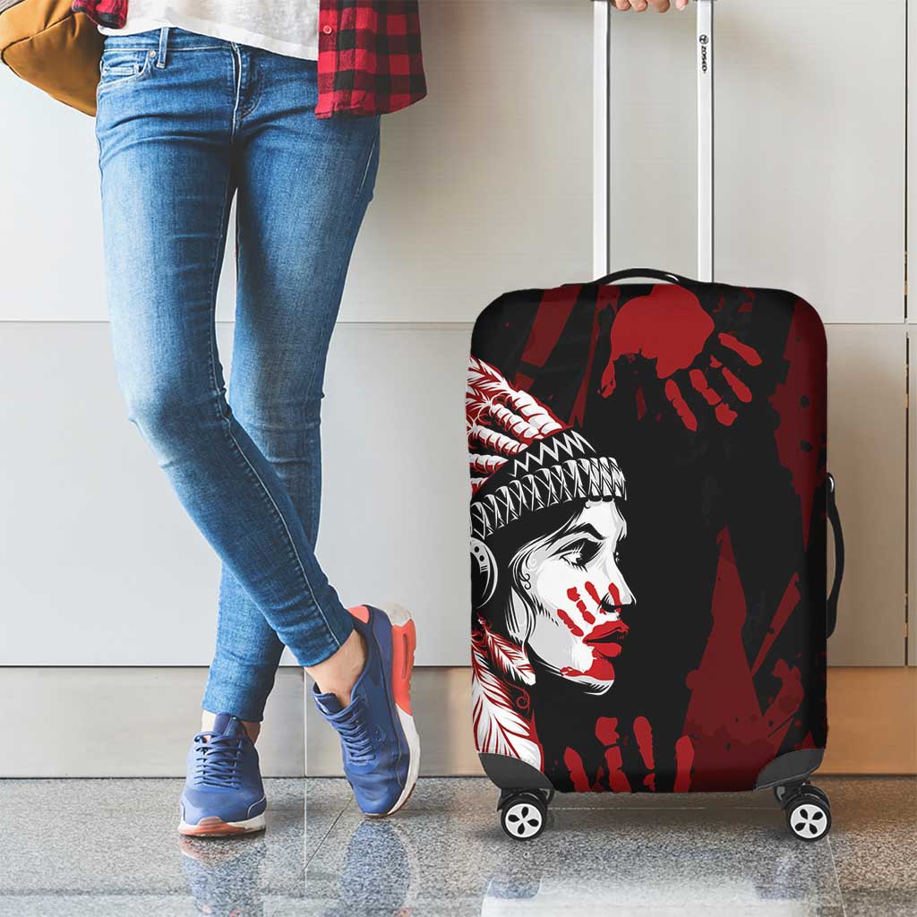 Native American MMIW Luggage Cover Red Handprint Grunge Style