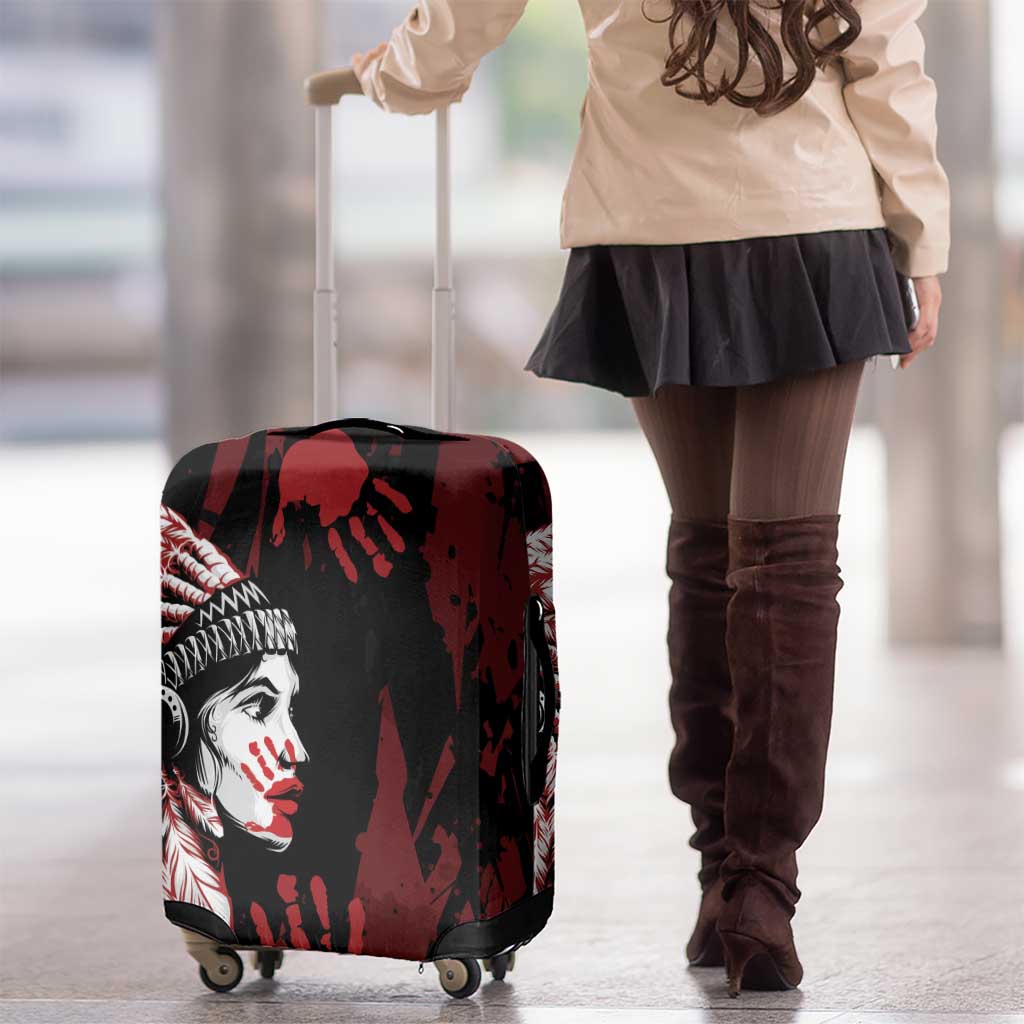 Native American MMIW Luggage Cover Red Handprint Grunge Style