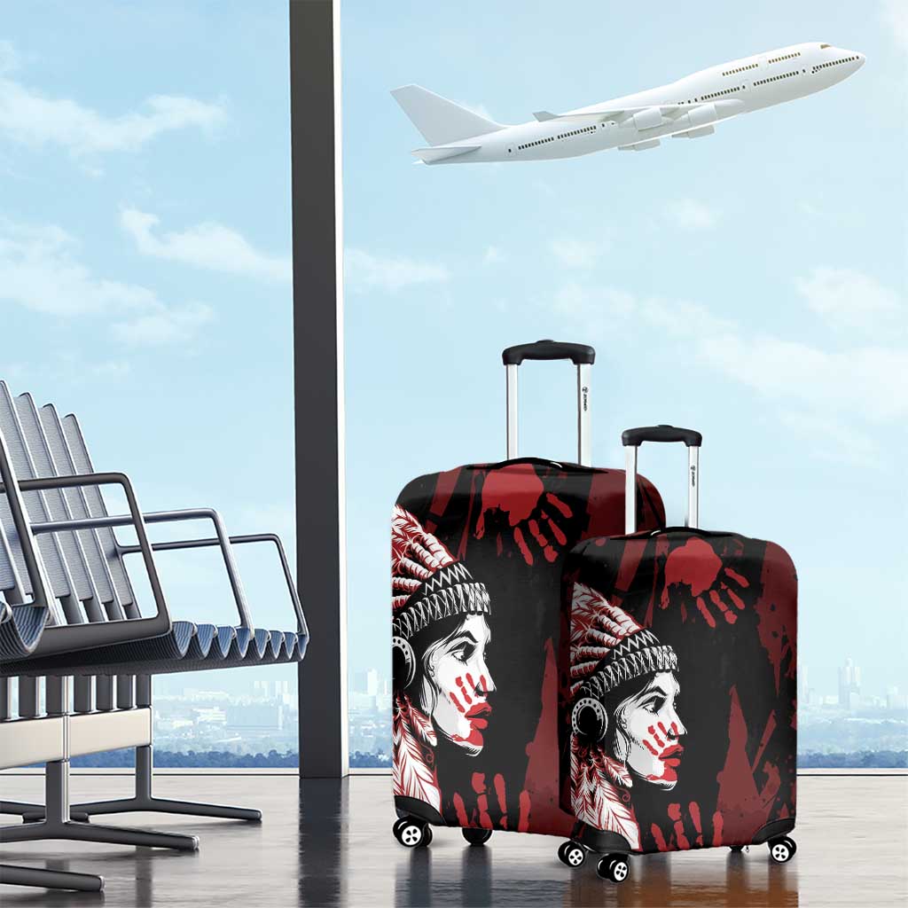 Native American MMIW Luggage Cover Red Handprint Grunge Style