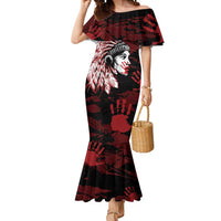 Native American MMIW Mermaid Dress Red Handprint Grunge Style