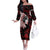 Native American MMIW Off The Shoulder Long Sleeve Dress Red Handprint Grunge Style