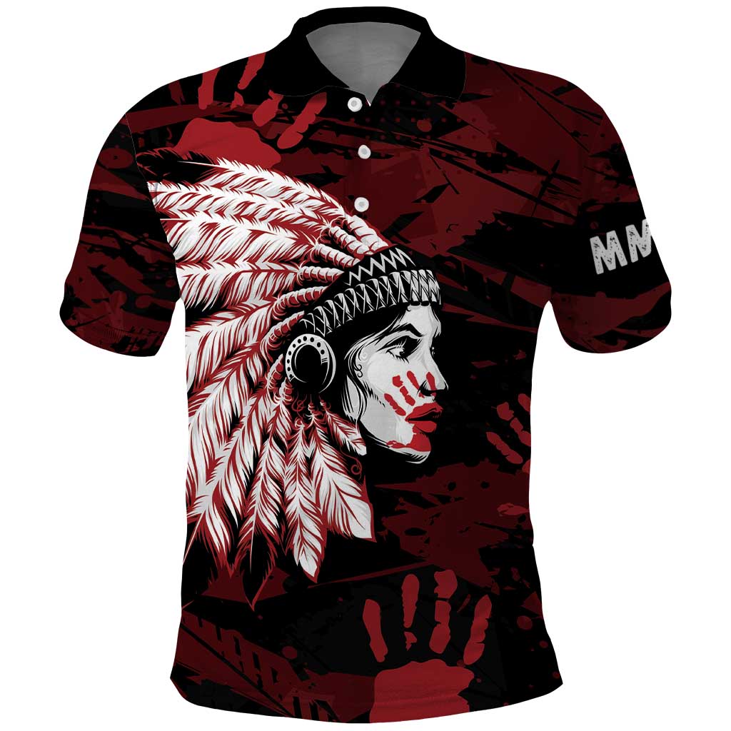Native American MMIW Polo Shirt Red Handprint Grunge Style