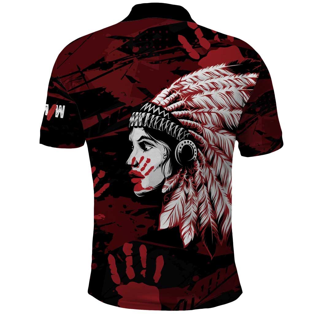Native American MMIW Polo Shirt Red Handprint Grunge Style