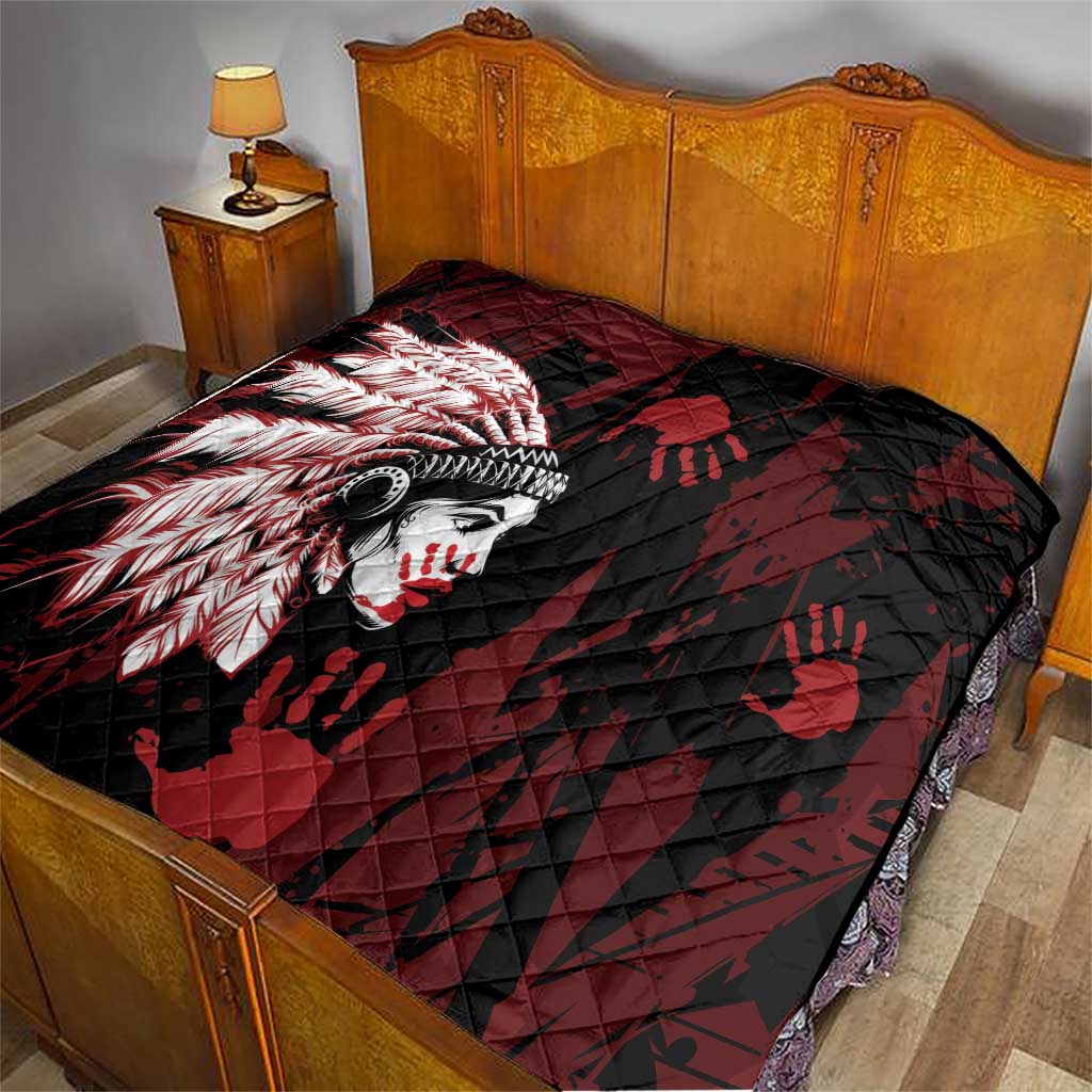 Native American MMIW Quilt Red Handprint Grunge Style